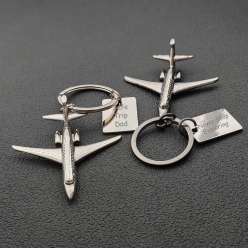 Personalized Creative Aircraft Twin-engine Keychain - Silver/Black
