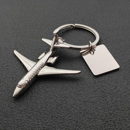 Personalized Creative Aircraft Twin-engine Keychain - Silver/Black EngraveGift - Personalize Gifts