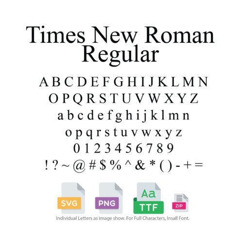 Times New Roman Regular Font - SVG, PNG, TTF, Individual Letters, Cricut font, Silhouette cut file,  alphabet font,  Instant Download