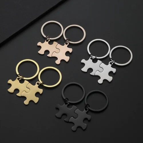 DIY Stainless Steel Puzzle Keychain Set – Interlocking Charms for Engraving, Stamping, Jewelry and Crafts